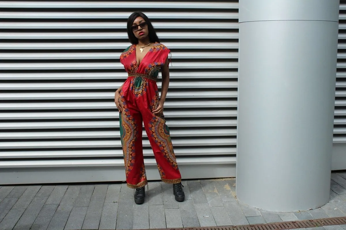 African Jumpsuit in Red Dashiki