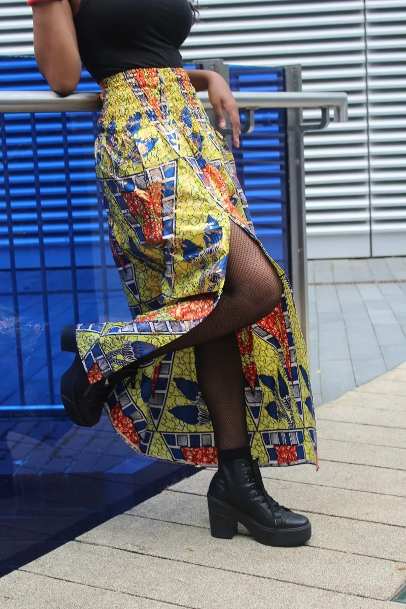 African Print Skirt in Gold Ankara Print - Festival Skirt