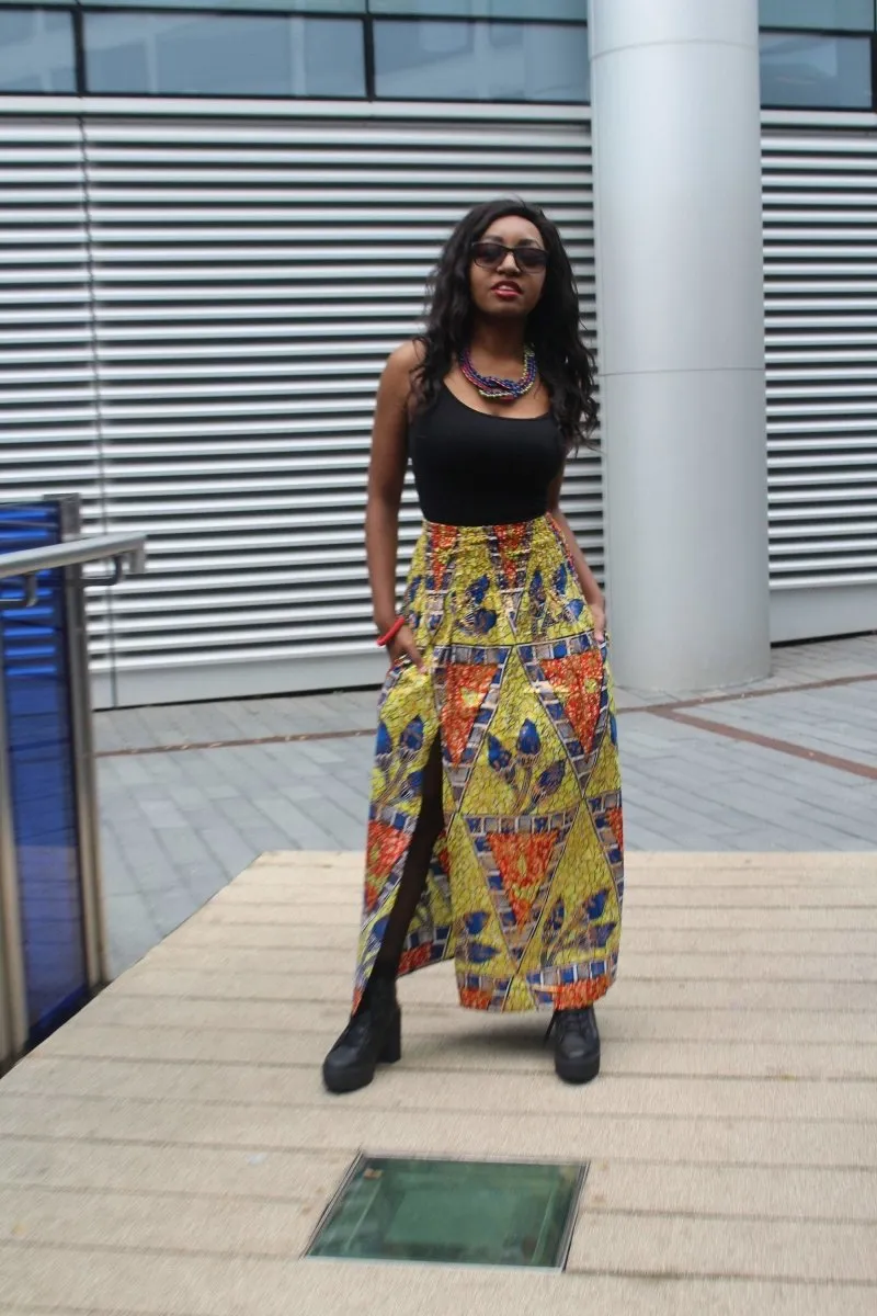 African Print Skirt in Gold Ankara Print - Festival Skirt