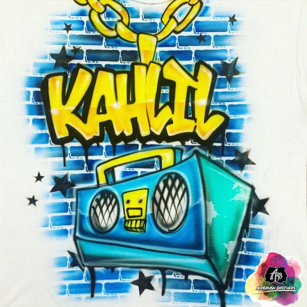 Airbrush 90's Boombox w/ Stars Shirt Design