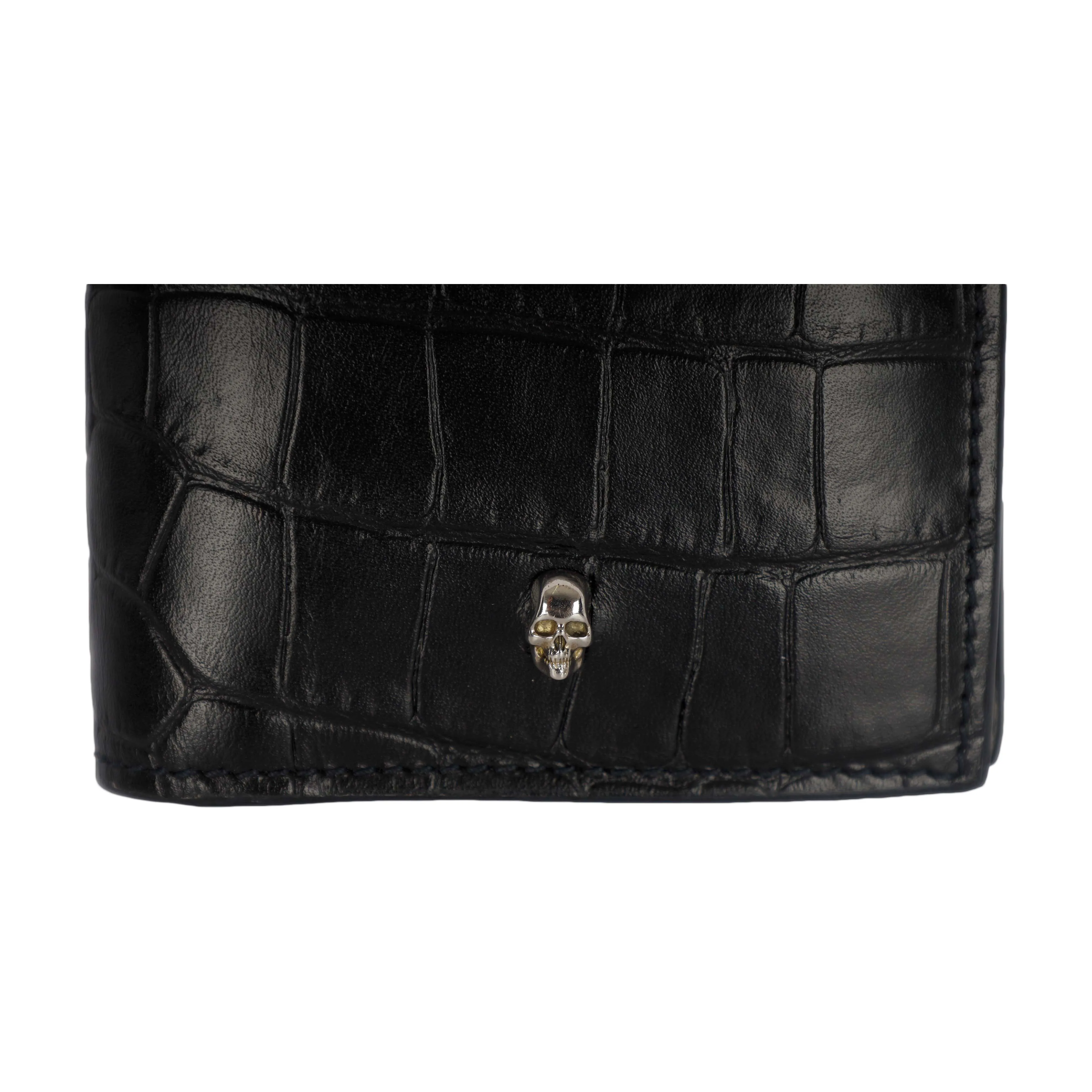 Alexander McQueen Black Croc Embossed Long Wallet - '20s