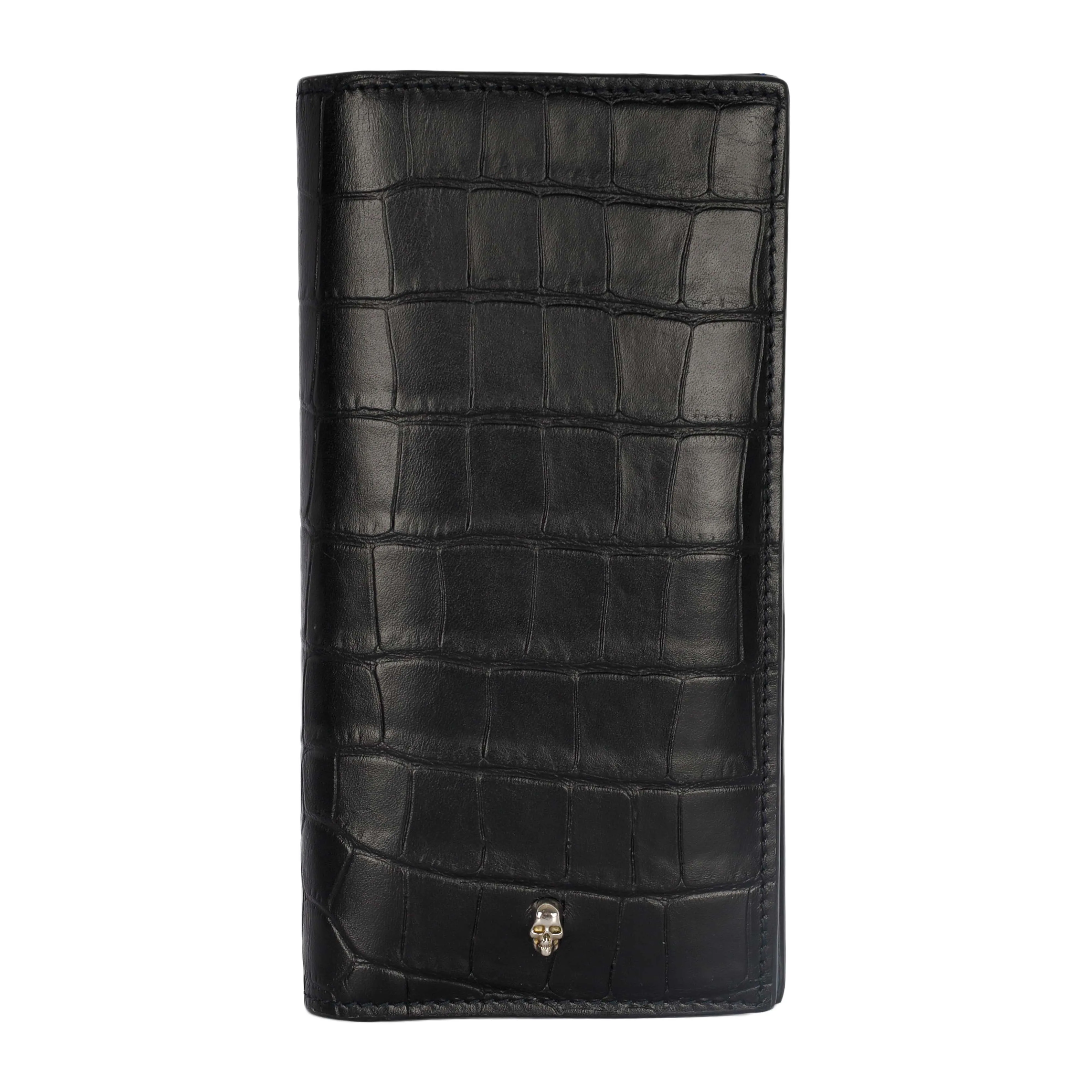 Alexander McQueen Black Croc Embossed Long Wallet - '20s