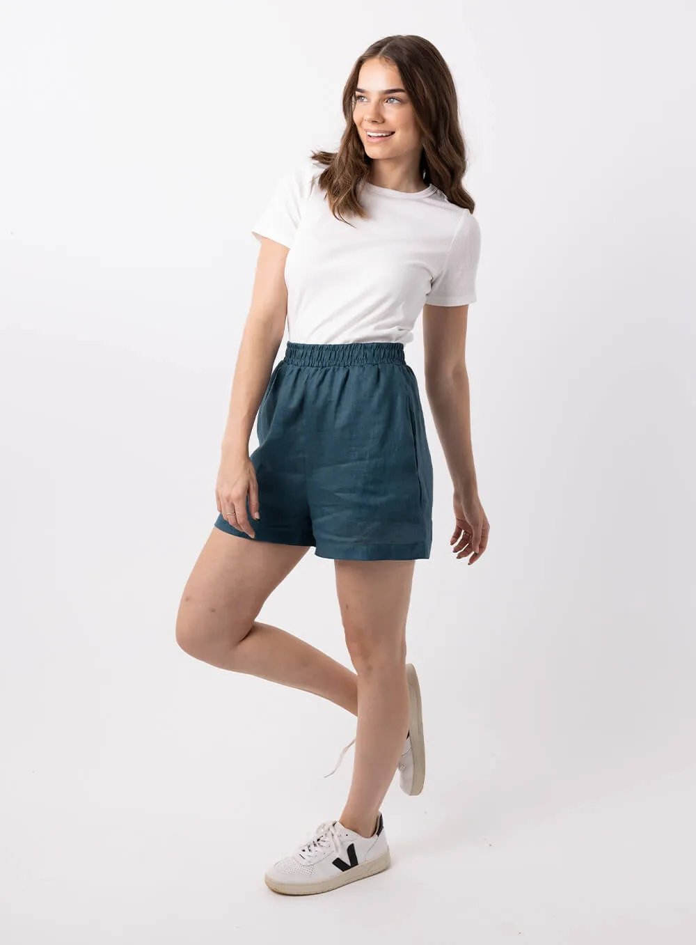 Ali Linen Short-TEAL