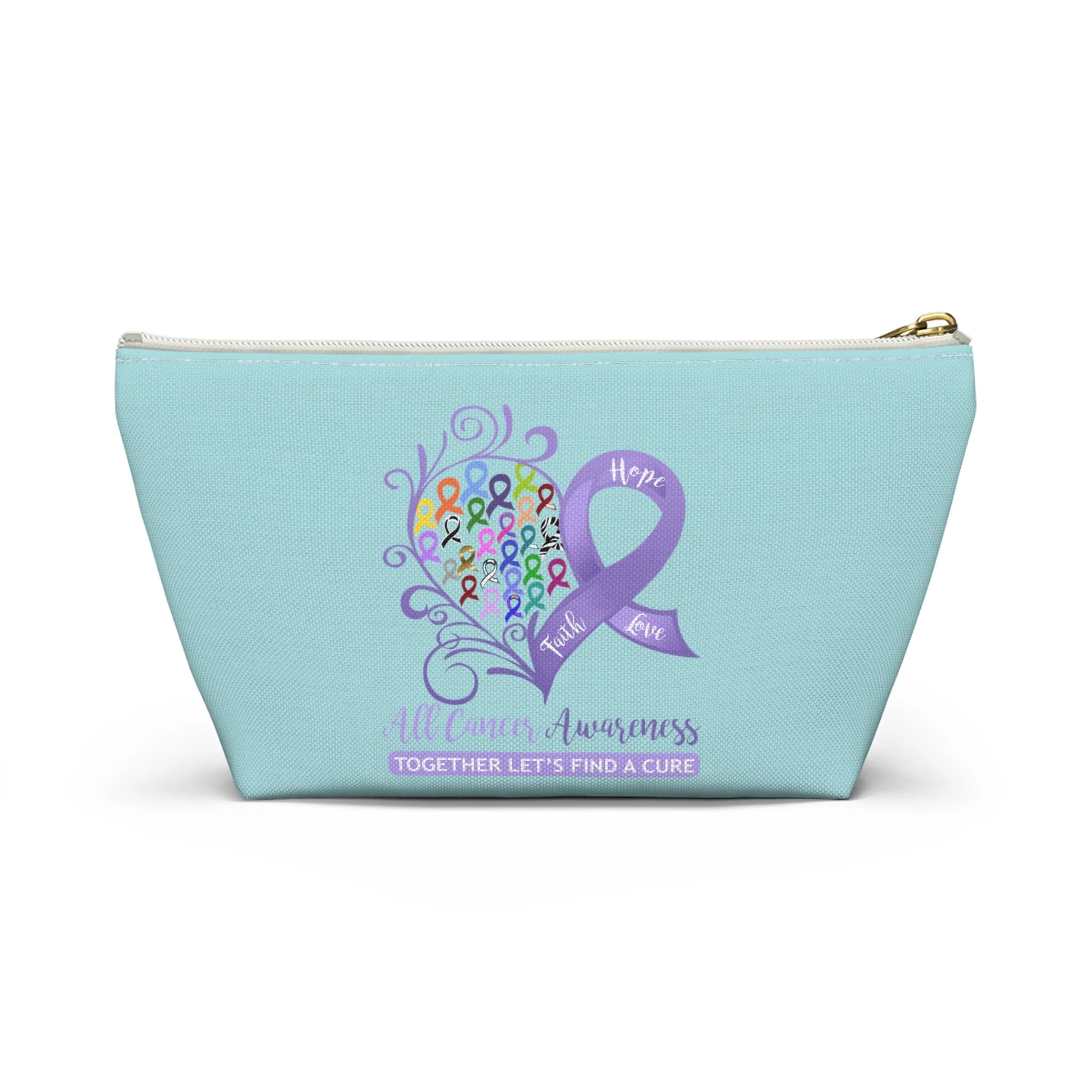 All Cancer Awareness Heart Small "Light Teal" T-Bottom Accessory Pouch (Dual-Sided Design)