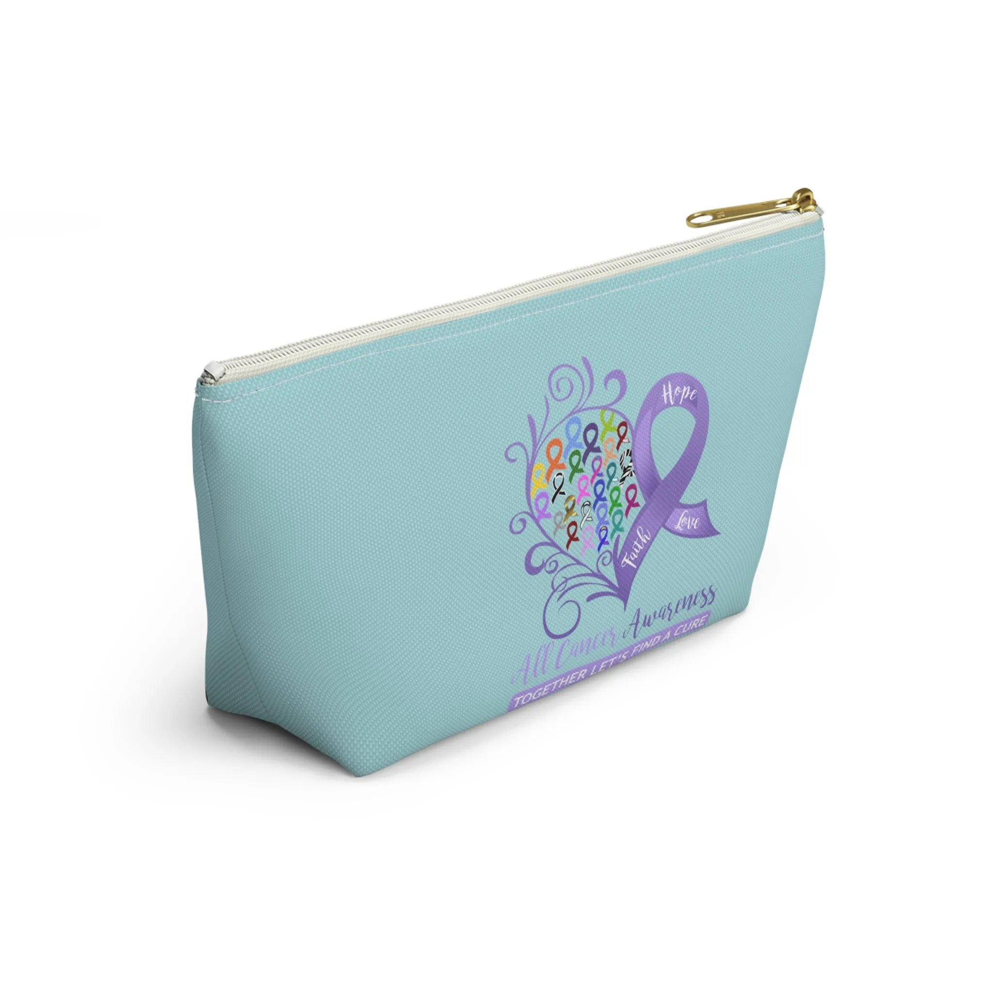 All Cancer Awareness Heart Small "Light Teal" T-Bottom Accessory Pouch (Dual-Sided Design)