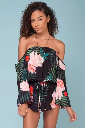 Alyssa Floral Off The Shoulder Romper Black