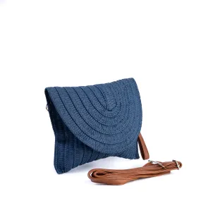 Amilu Navy Blue Fold Over Braided Straw Clutch Bag