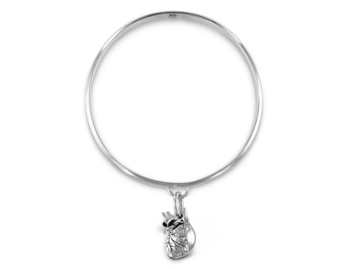 Anatomical Heart Bangle - Silver