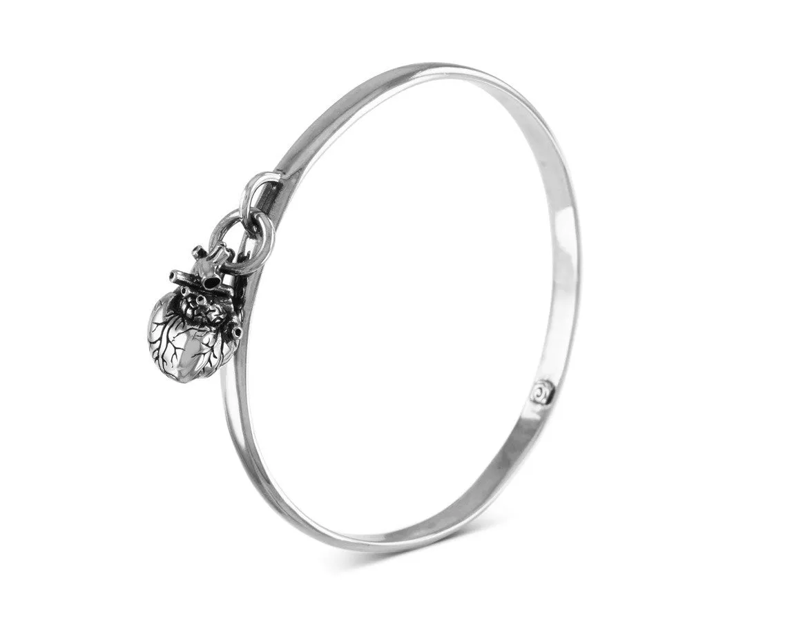 Anatomical Heart Bangle - Silver