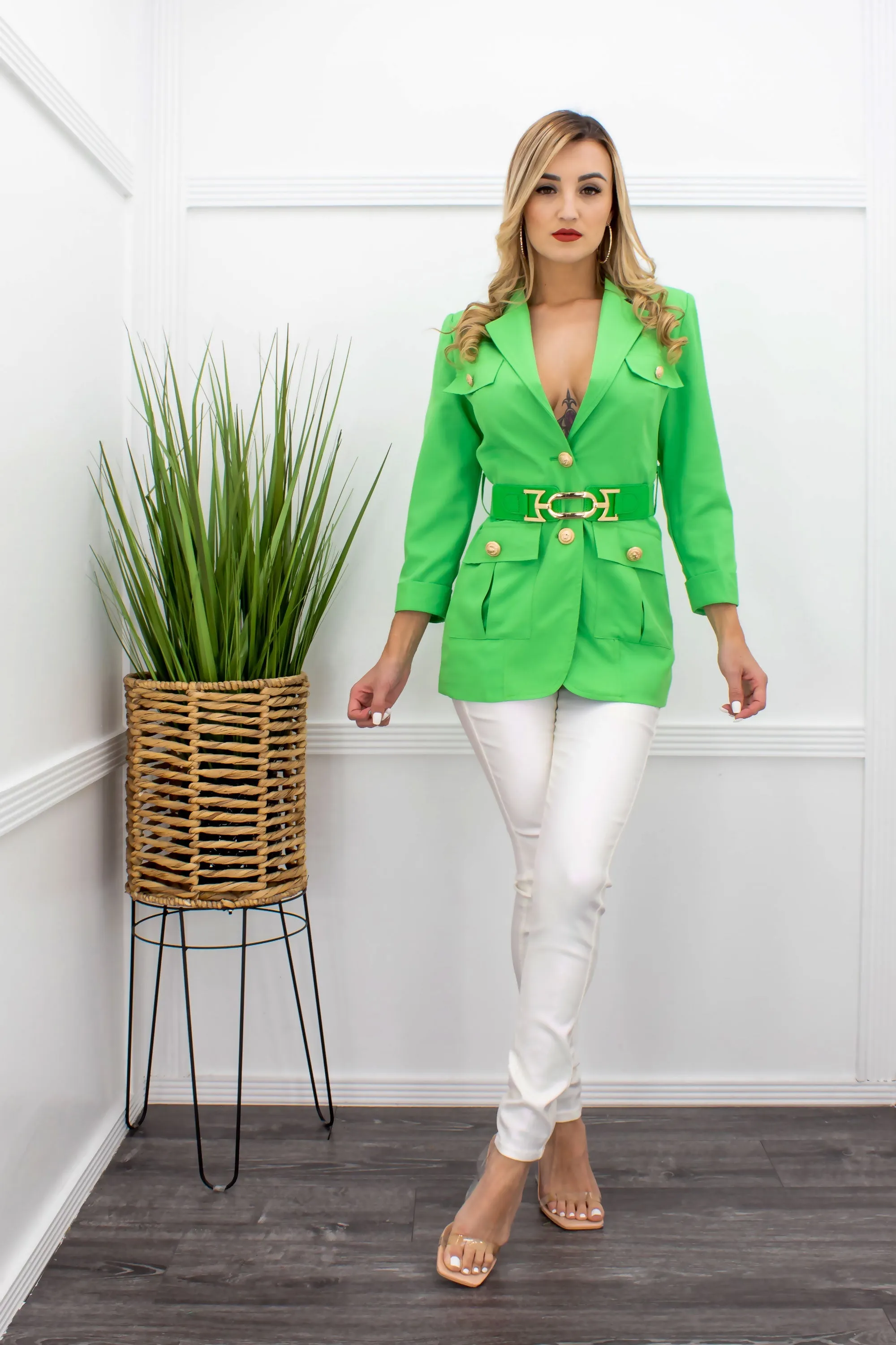 Andrea Long Sleeve Green Blazer