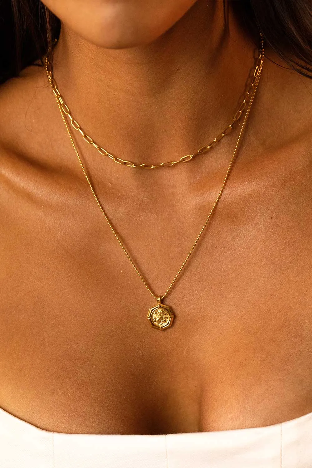 Angel Coin Necklace 14K Gold Plated