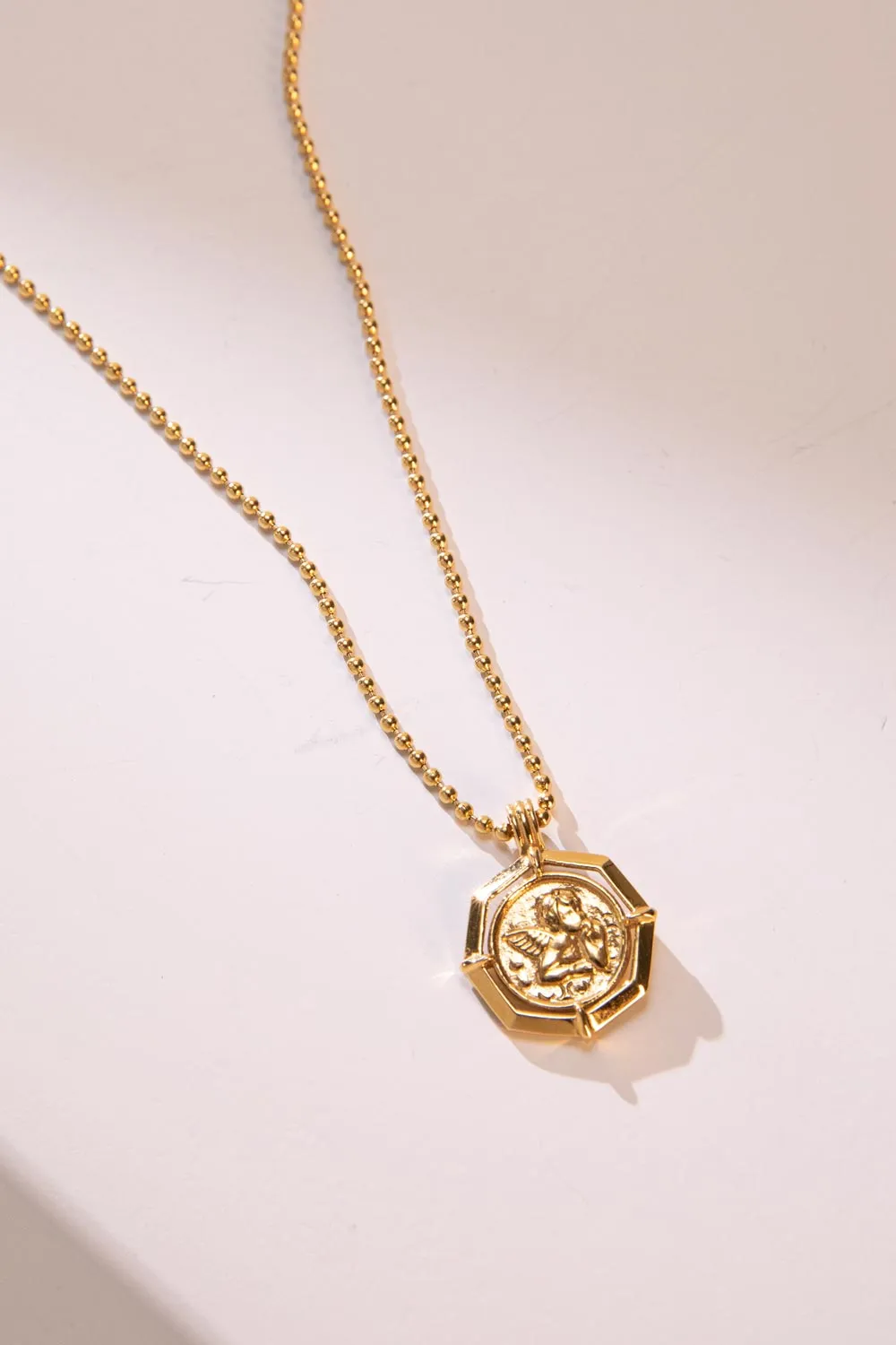 Angel Coin Necklace 14K Gold Plated