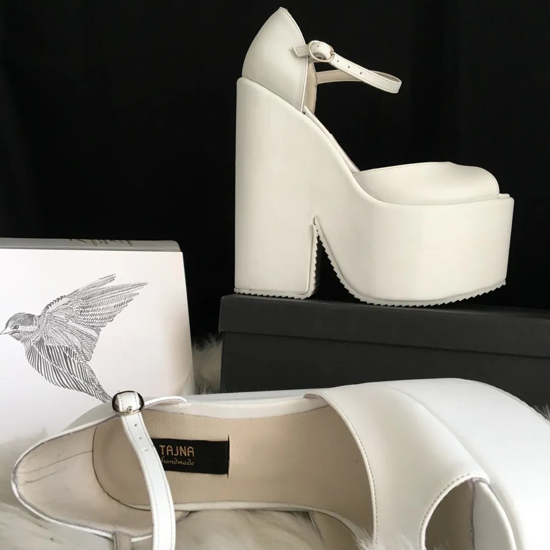 Ankle Strap High Heel Bridal White Wedges