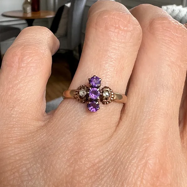 Antique Amethyst & Rose Cut Diamond Ring, 1895