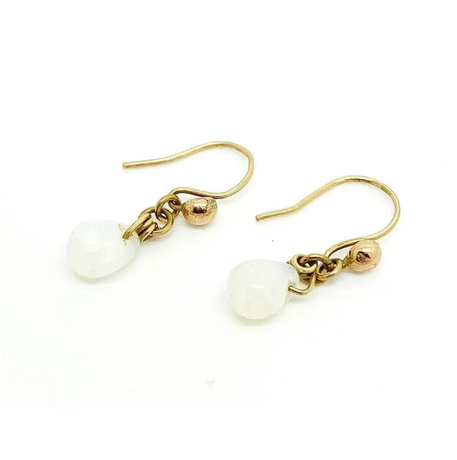 Antique Edwardian Opaline 9ct Gold Drop Earrings