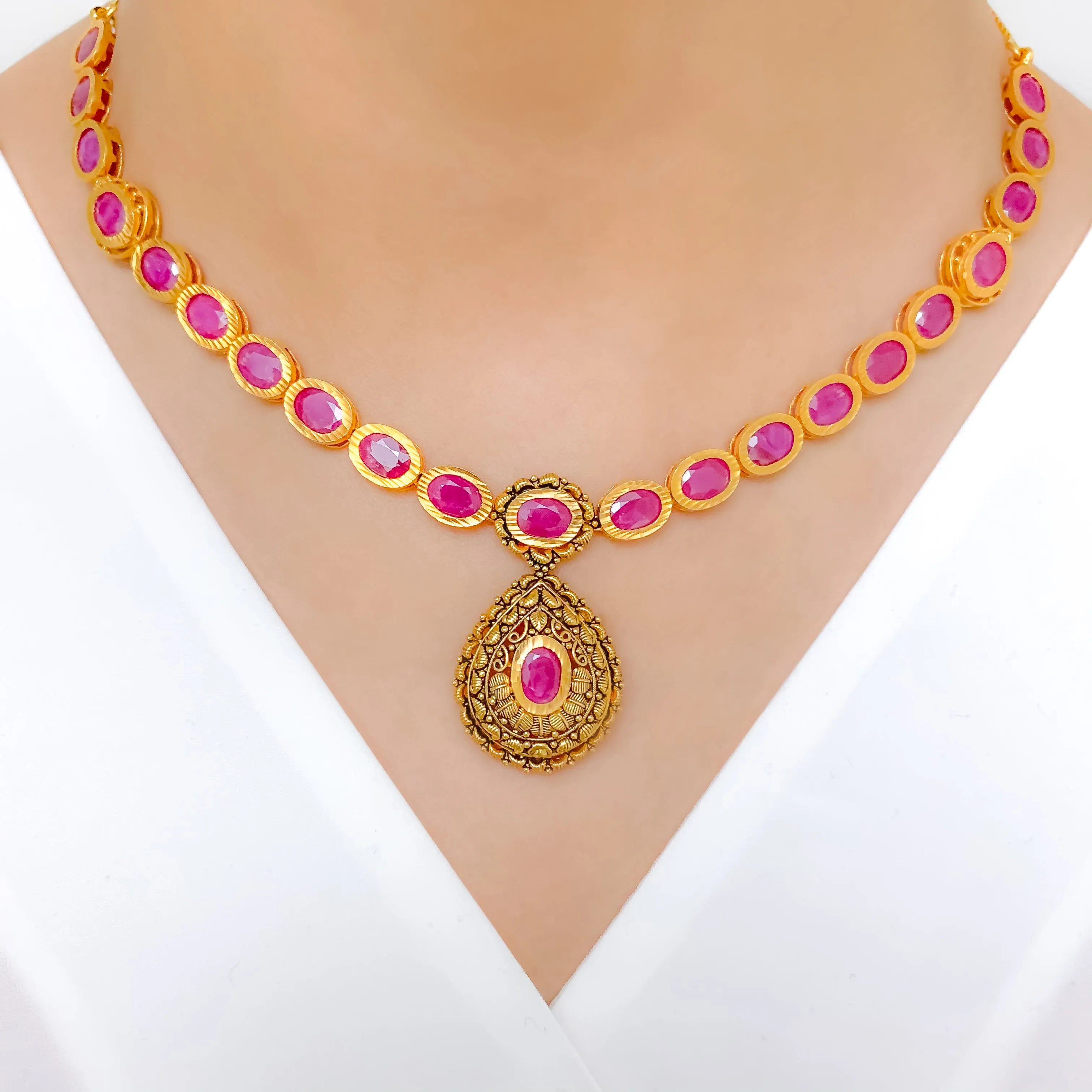 Antique Oval Ruby Necklace Set