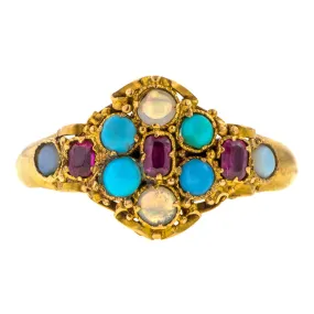 Antique Ruby, Opal and Turquoise Ring