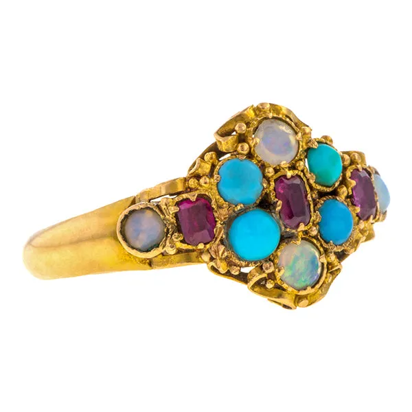 Antique Ruby, Opal and Turquoise Ring