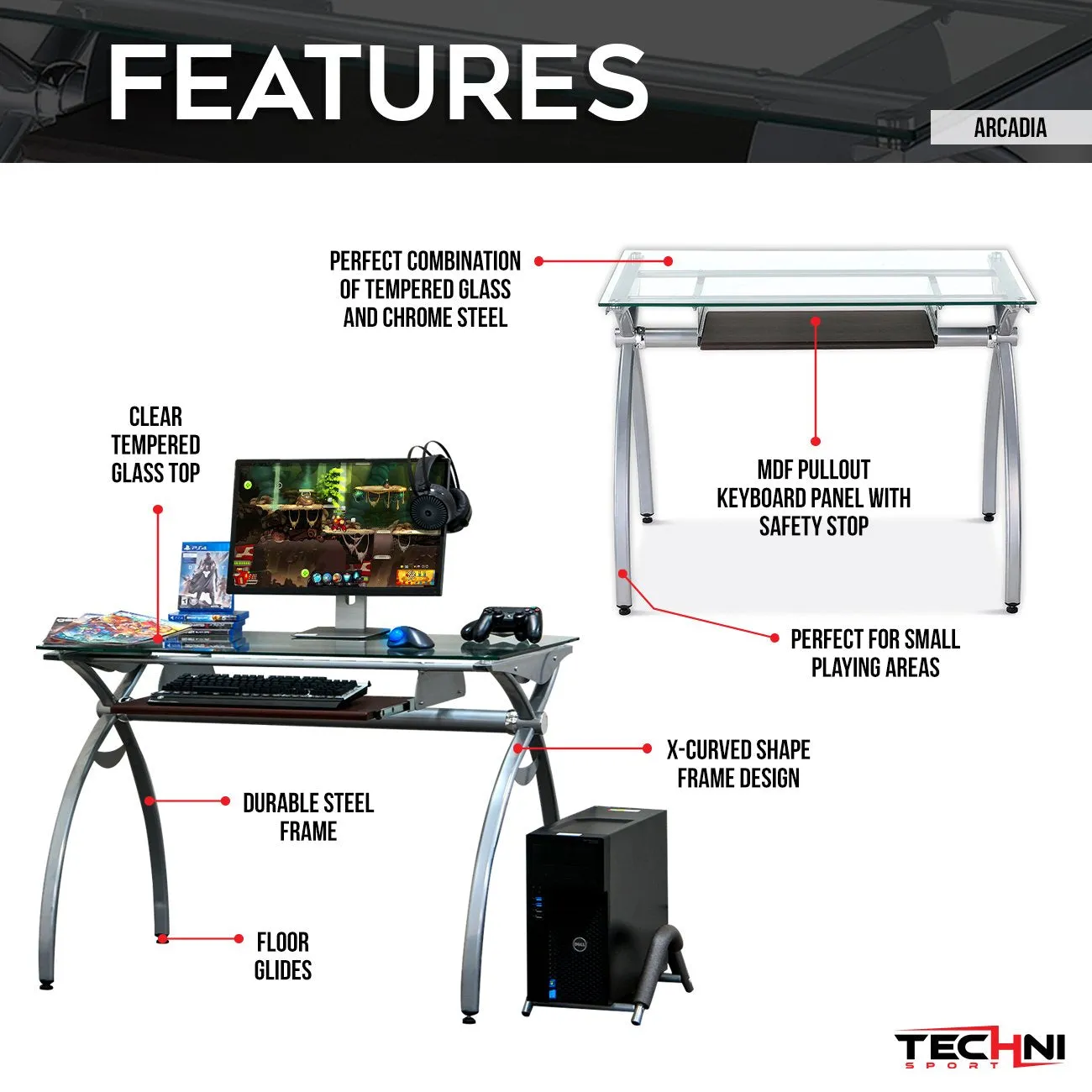 Arcadia Tempered Glass Gaming Desk