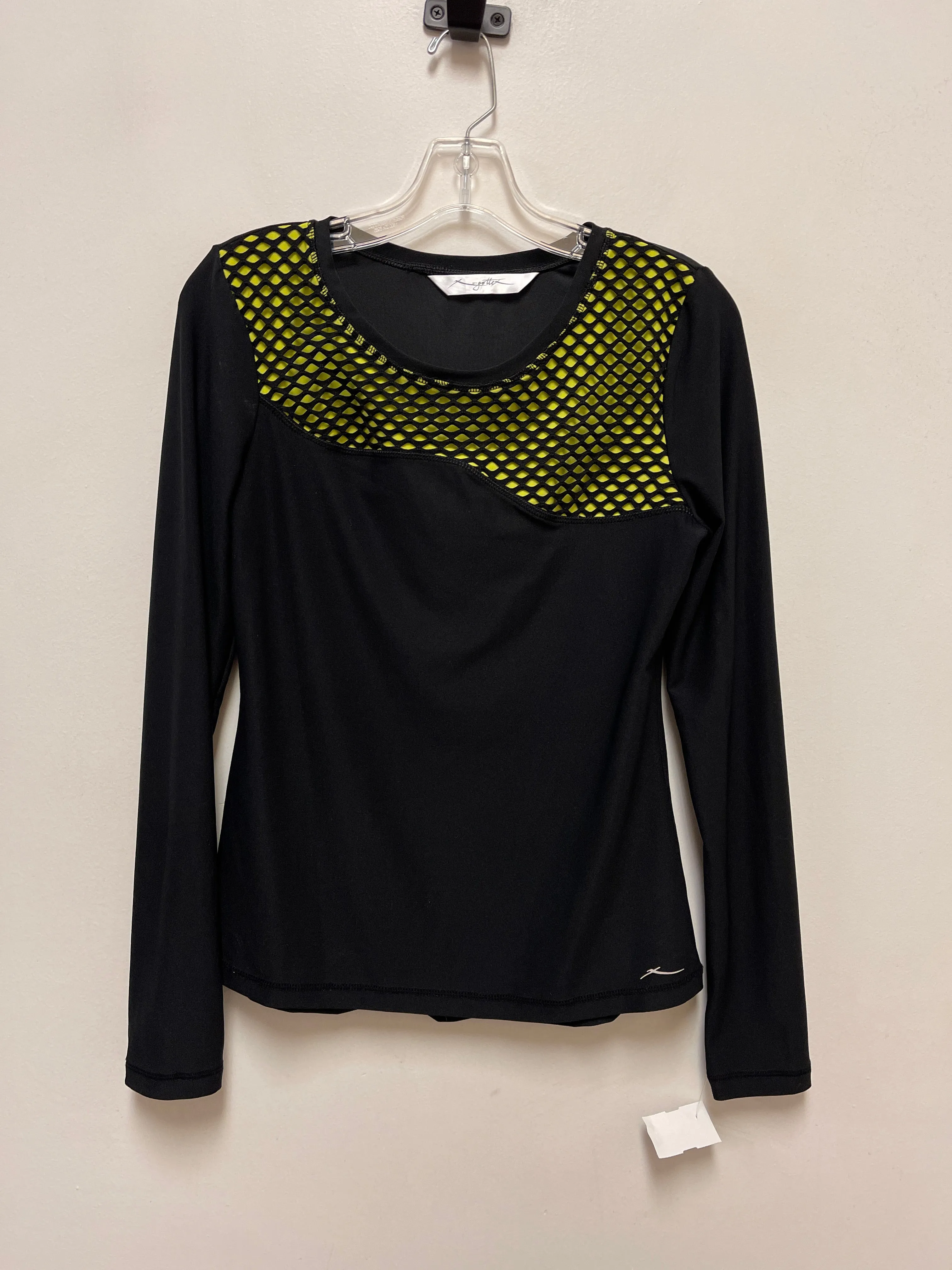 Athletic Top Long Sleeve Collar By Gottex In Black & Yellow, Size: M