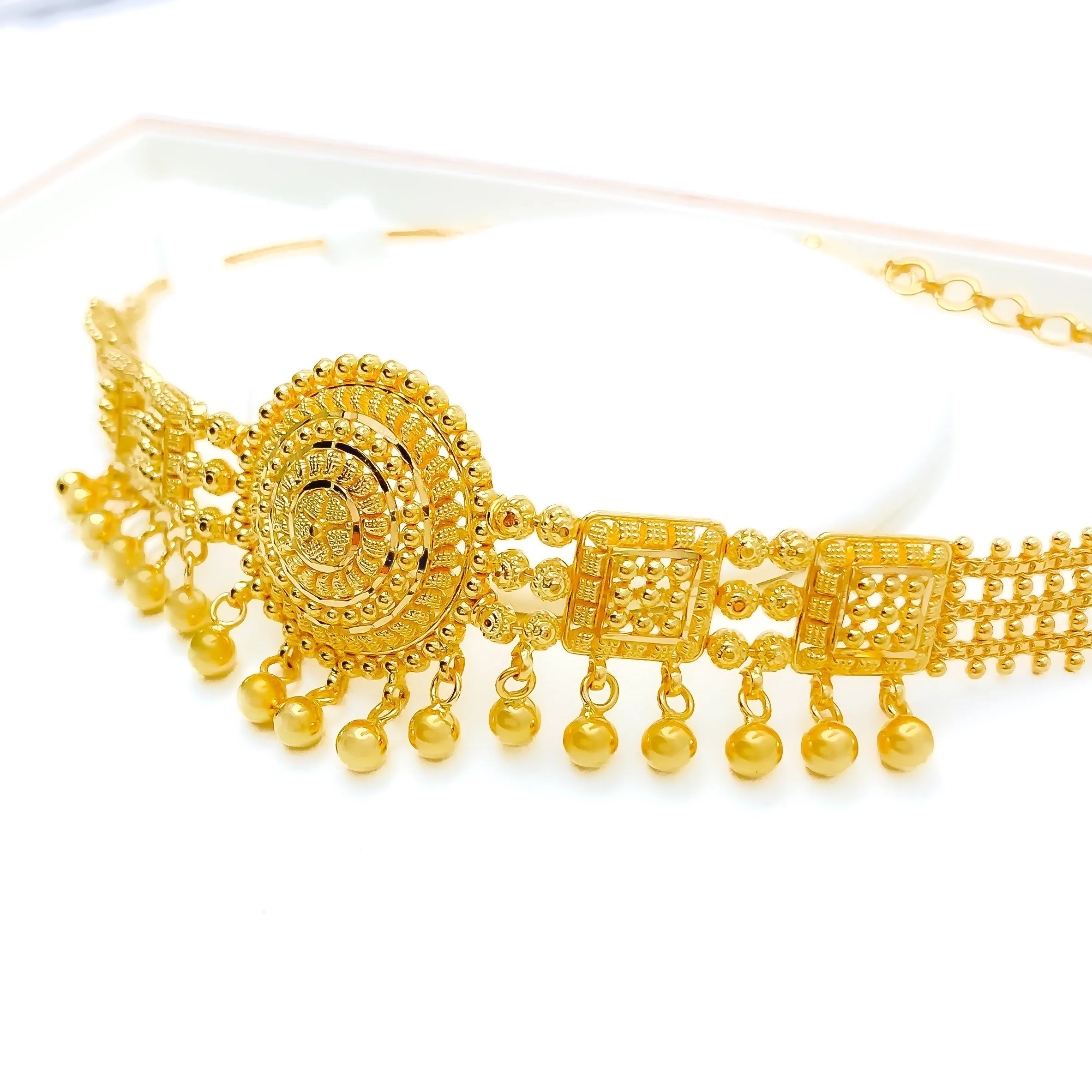 Attractive Floral Dome 22k Gold Choker w/ Beaded Tassels 2