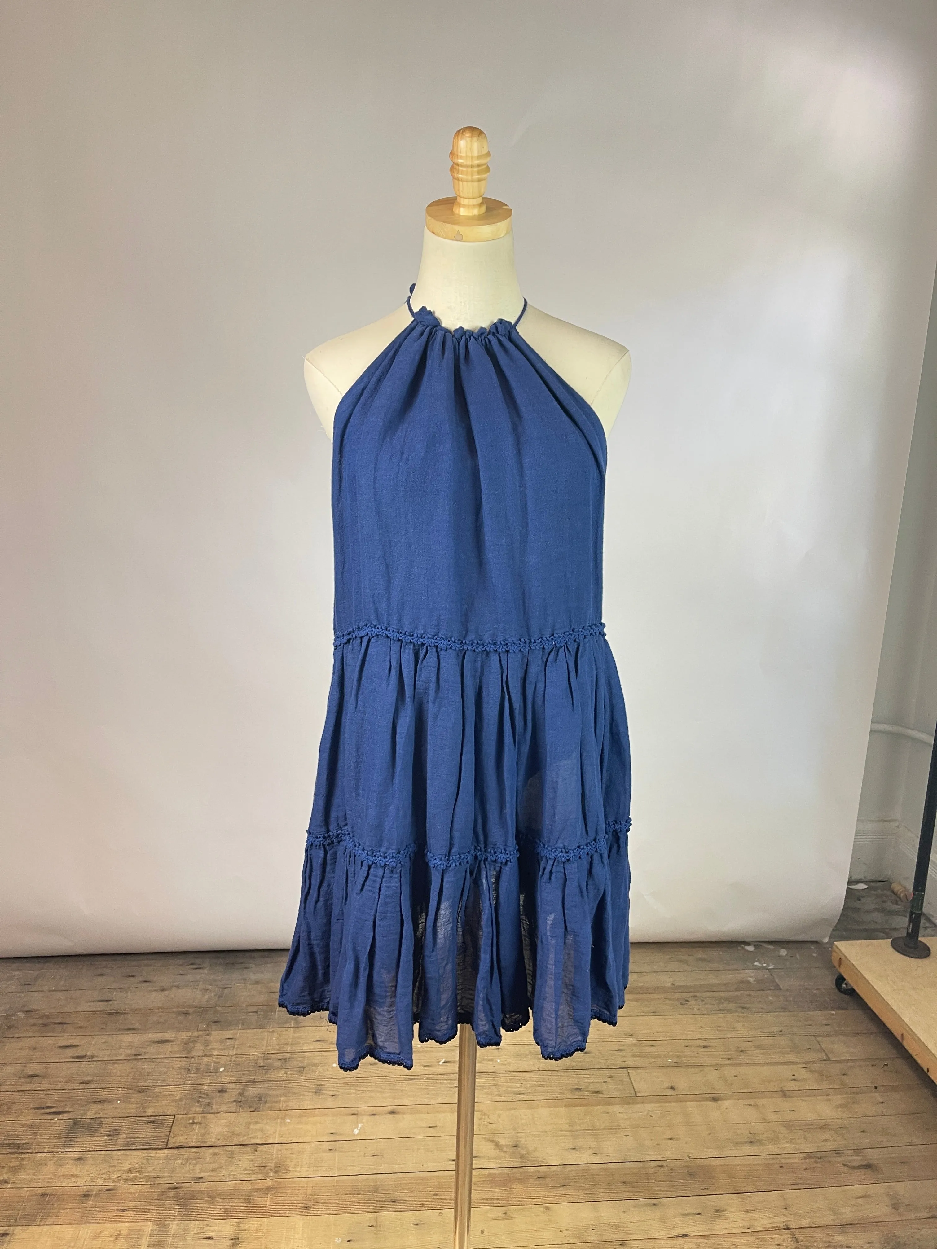 August Navy Linen Dress (S/M)