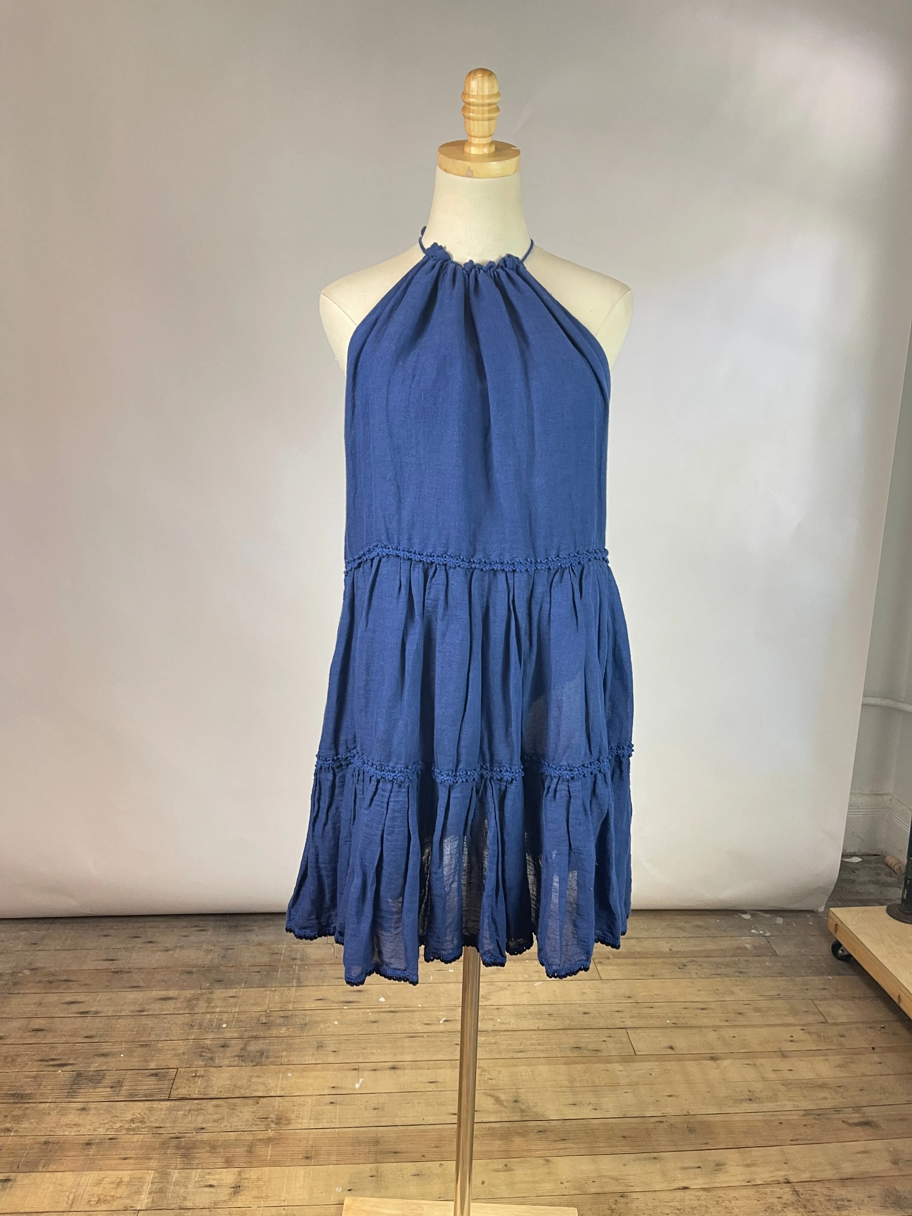 August Navy Linen Dress (S/M)