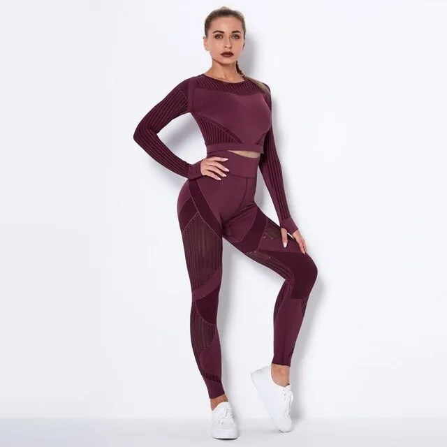 Autumn Seamless Hollow Out Yoga Leggings Work Out Fitness Gym Yoga Pantalones High Elastics High Waist Sports Slim Trousers