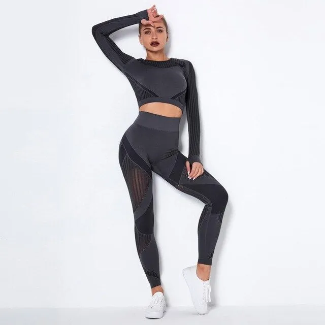 Autumn Seamless Hollow Out Yoga Leggings Work Out Fitness Gym Yoga Pantalones High Elastics High Waist Sports Slim Trousers