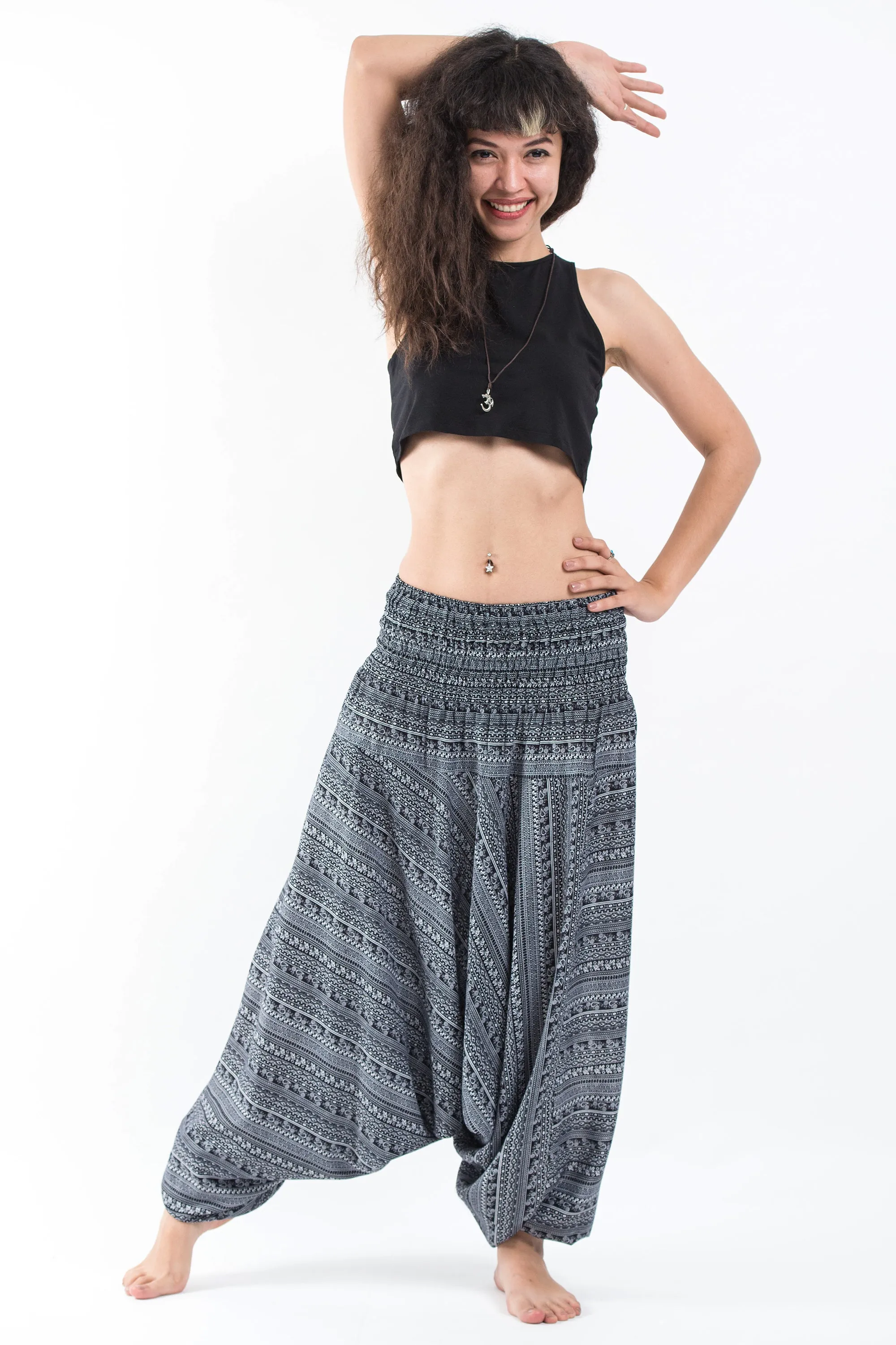 Aztec Stripes 2-in-1 Jumpsuit Harem Pants in Black