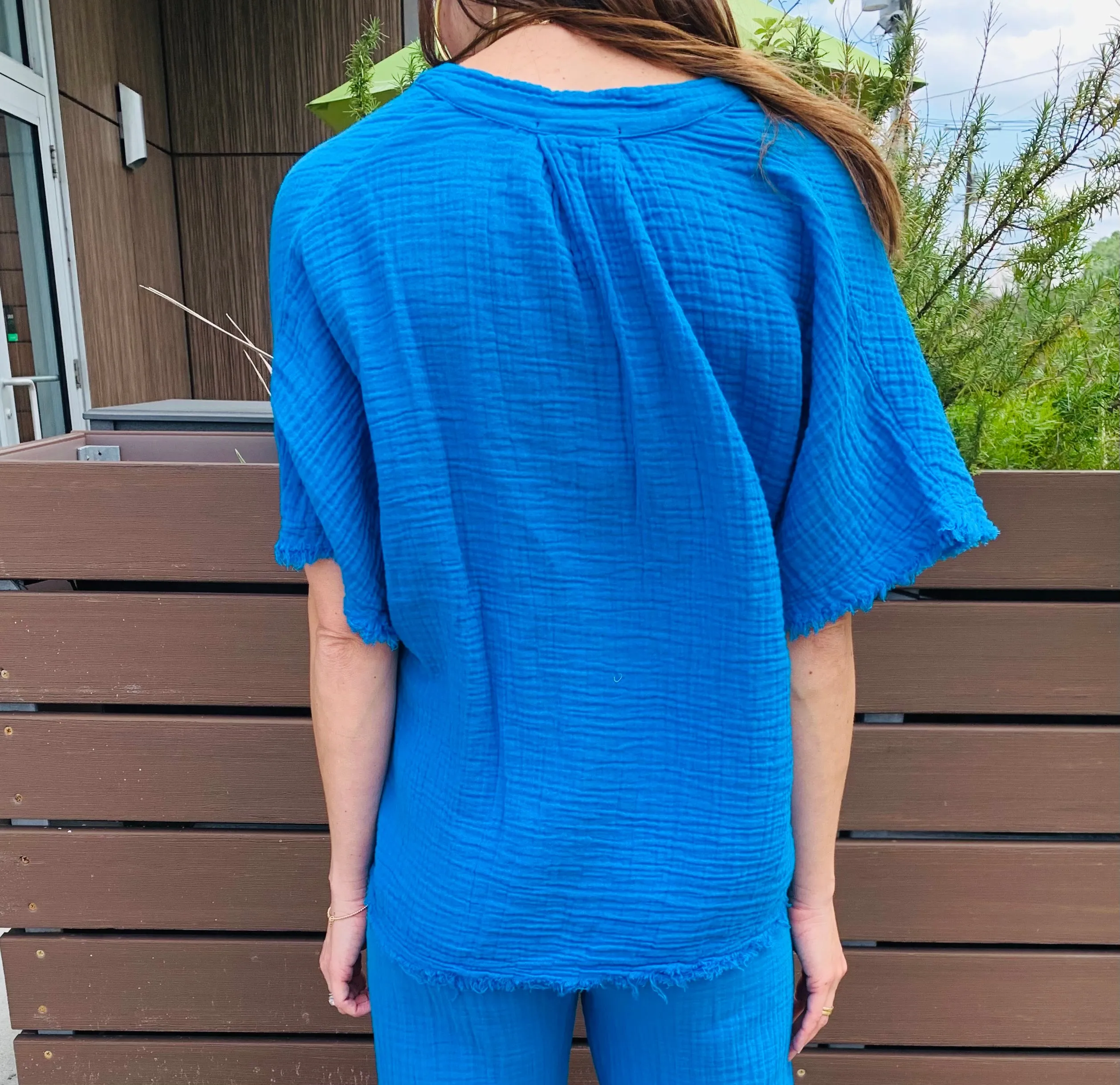 Azure Blue Vneck Romi Top