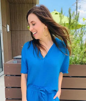 Azure Blue Vneck Romi Top