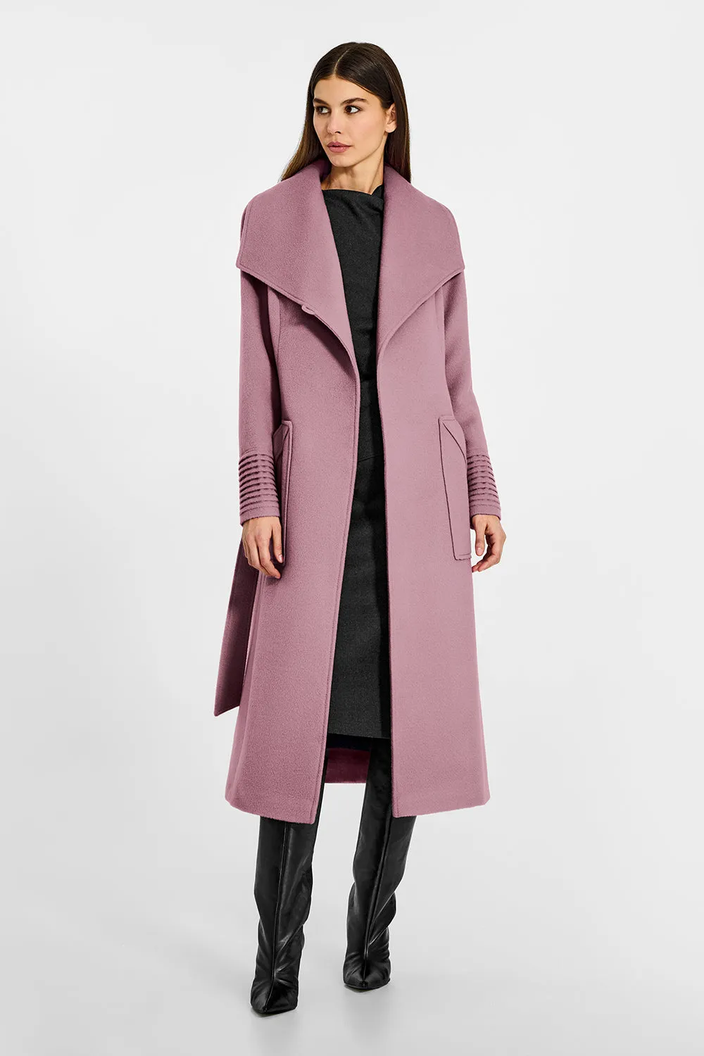 Baby Alpaca Long Wide Collar Wrap Coat