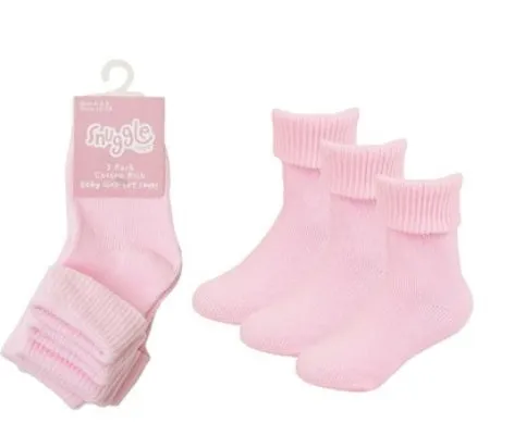 Baby Girls 3pk Socks - Plain Pink (PK6) (00-5.5) SK760