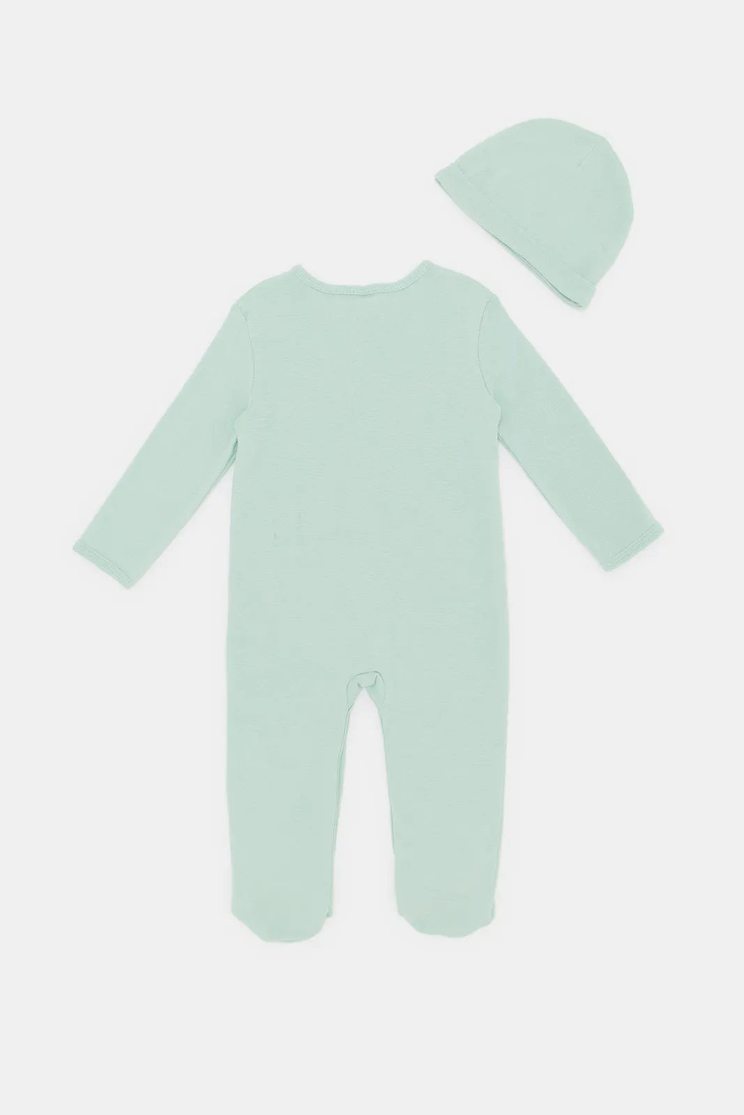 Baby Green Print Sleepsuit With Hat Set (2 Piece)