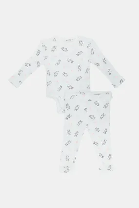 Baby White Bodysuit Pyjama Set (2 Piece)