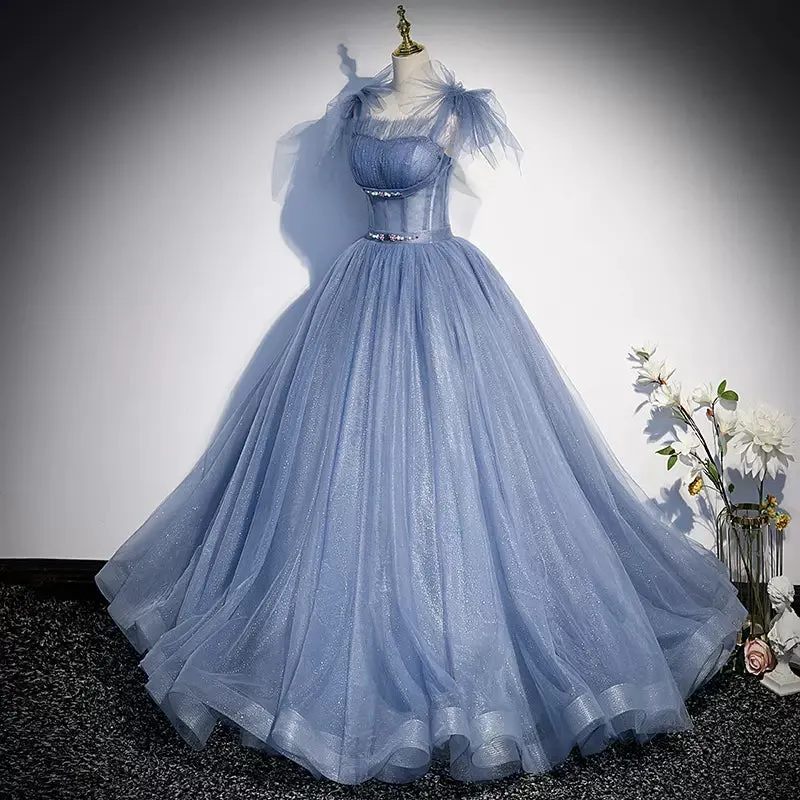 Ball Gown Blue Tulle Long Prom Dresses SH123