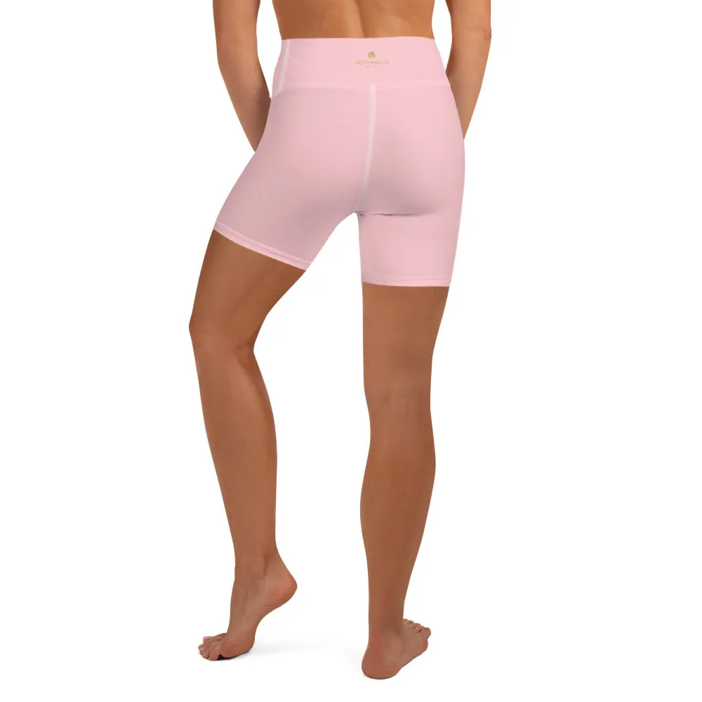 Ballet Pink Women's Yoga Shorts, Solid Color Dance Workout Short Pants- Made in USA/EU