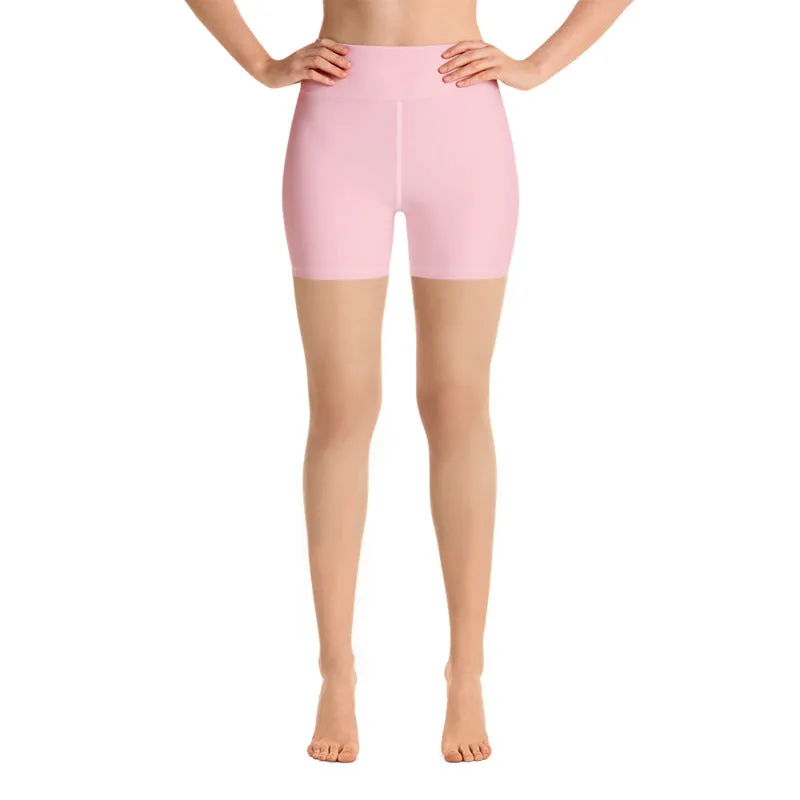 Ballet Pink Women's Yoga Shorts, Solid Color Dance Workout Short Pants- Made in USA/EU