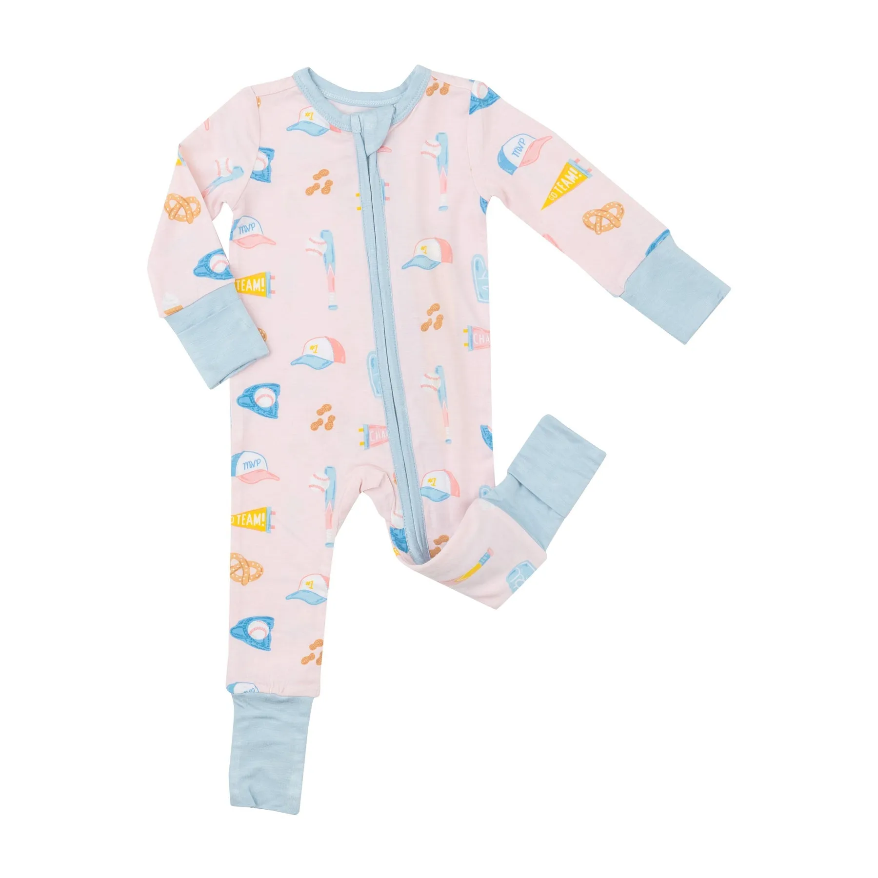 Baseball Bamboo 2 Way Zipper Romper | Pink