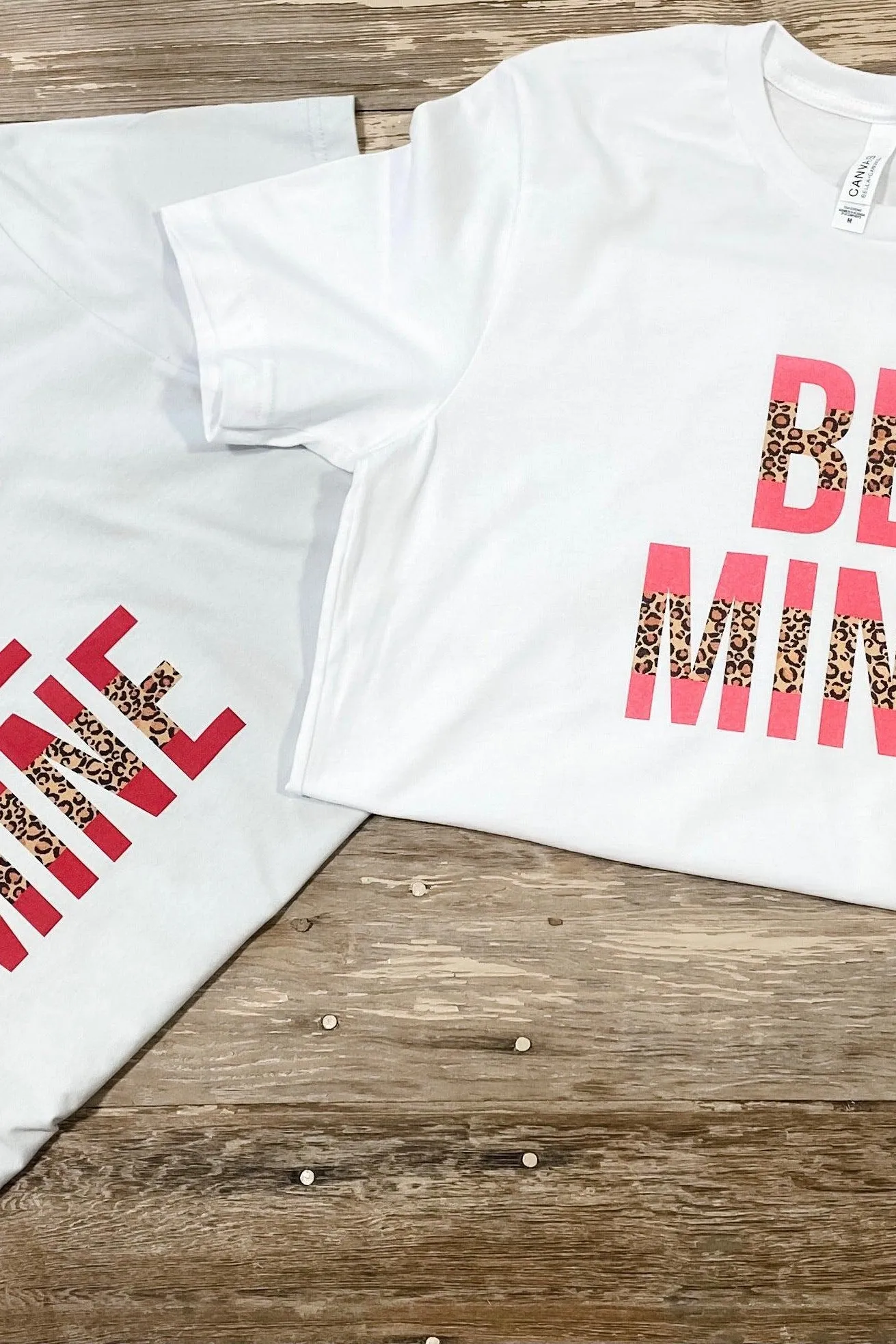 Be Mine- GRAY Tee w/ Leopard & Red Letters