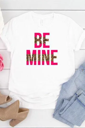 Be Mine- GRAY Tee w/ Leopard & Red Letters