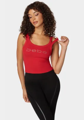 Bebe Logo Double Strap Single Stone Rib Top