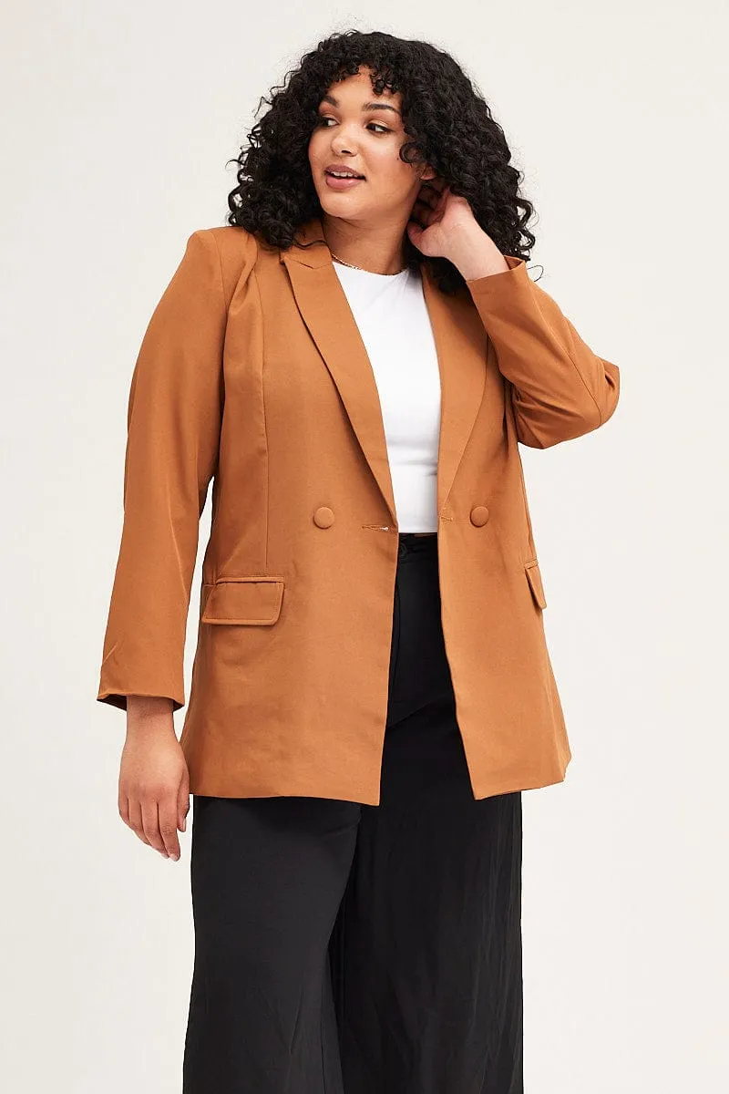 Beige Long Sleeve Double Breasted Blazer