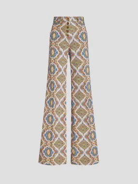 Beige Print Wide Leg Pant