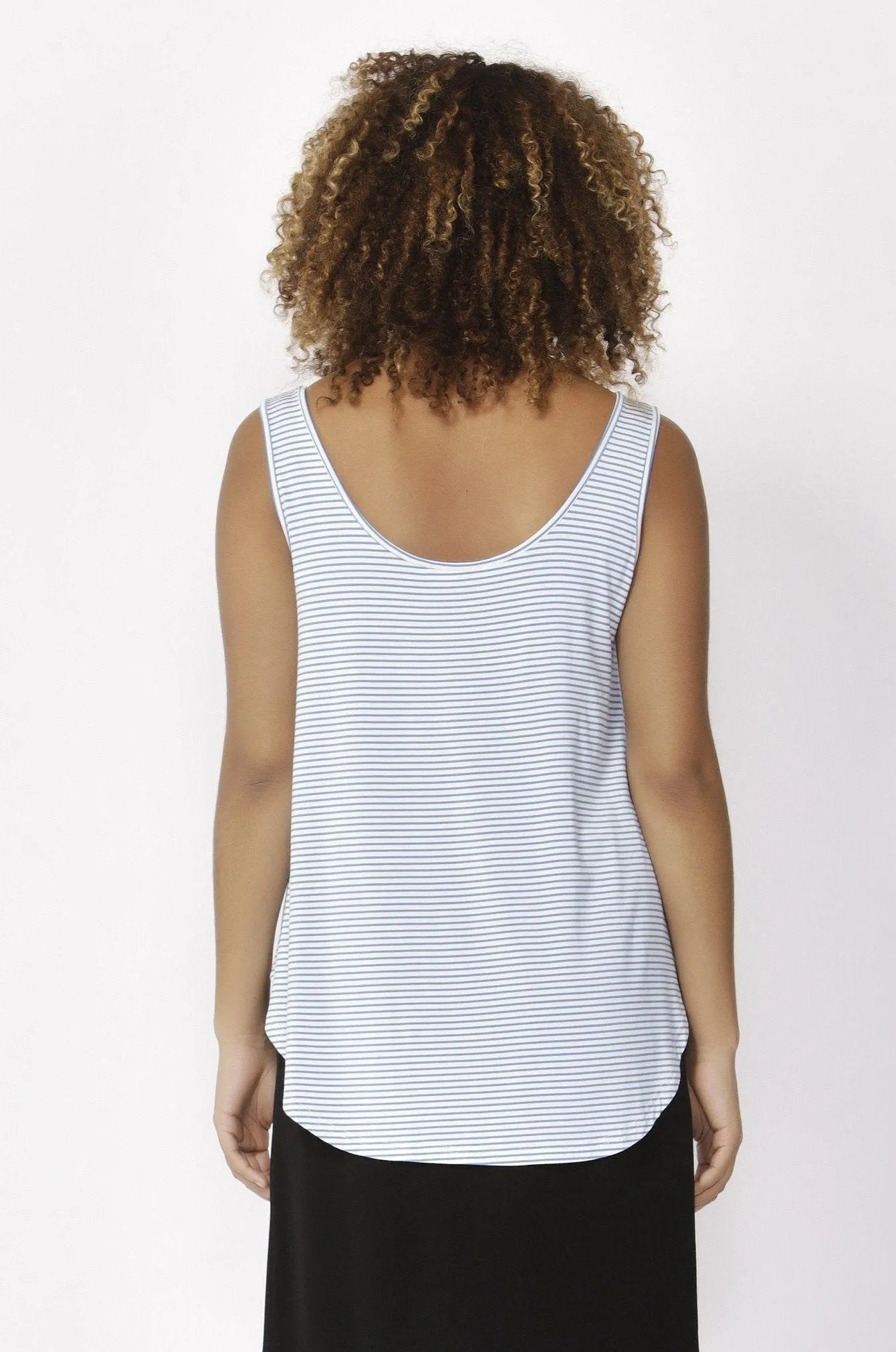 Betty Basics Boston Tank Top in Sky White Stripe