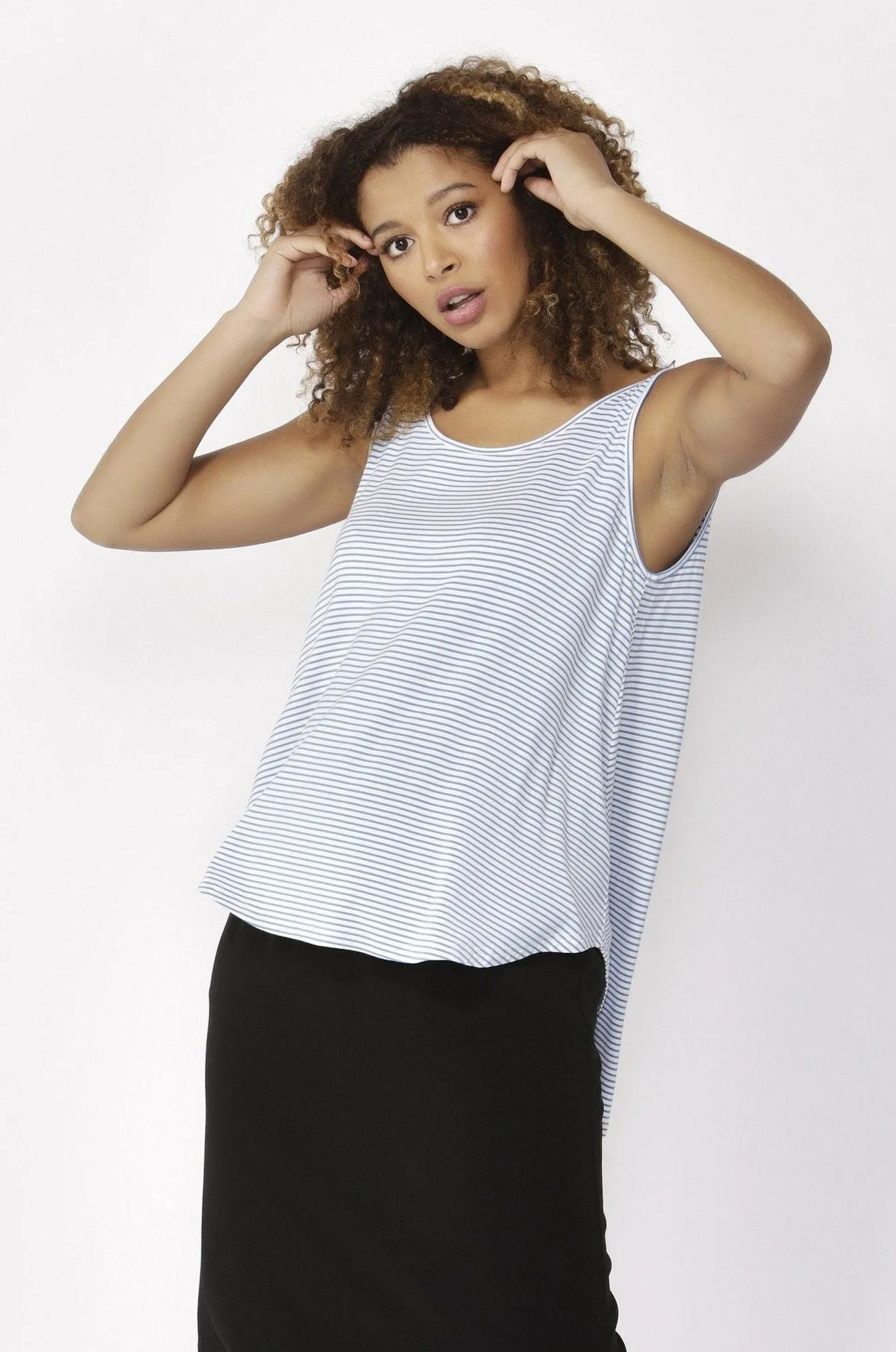 Betty Basics Boston Tank Top in Sky White Stripe