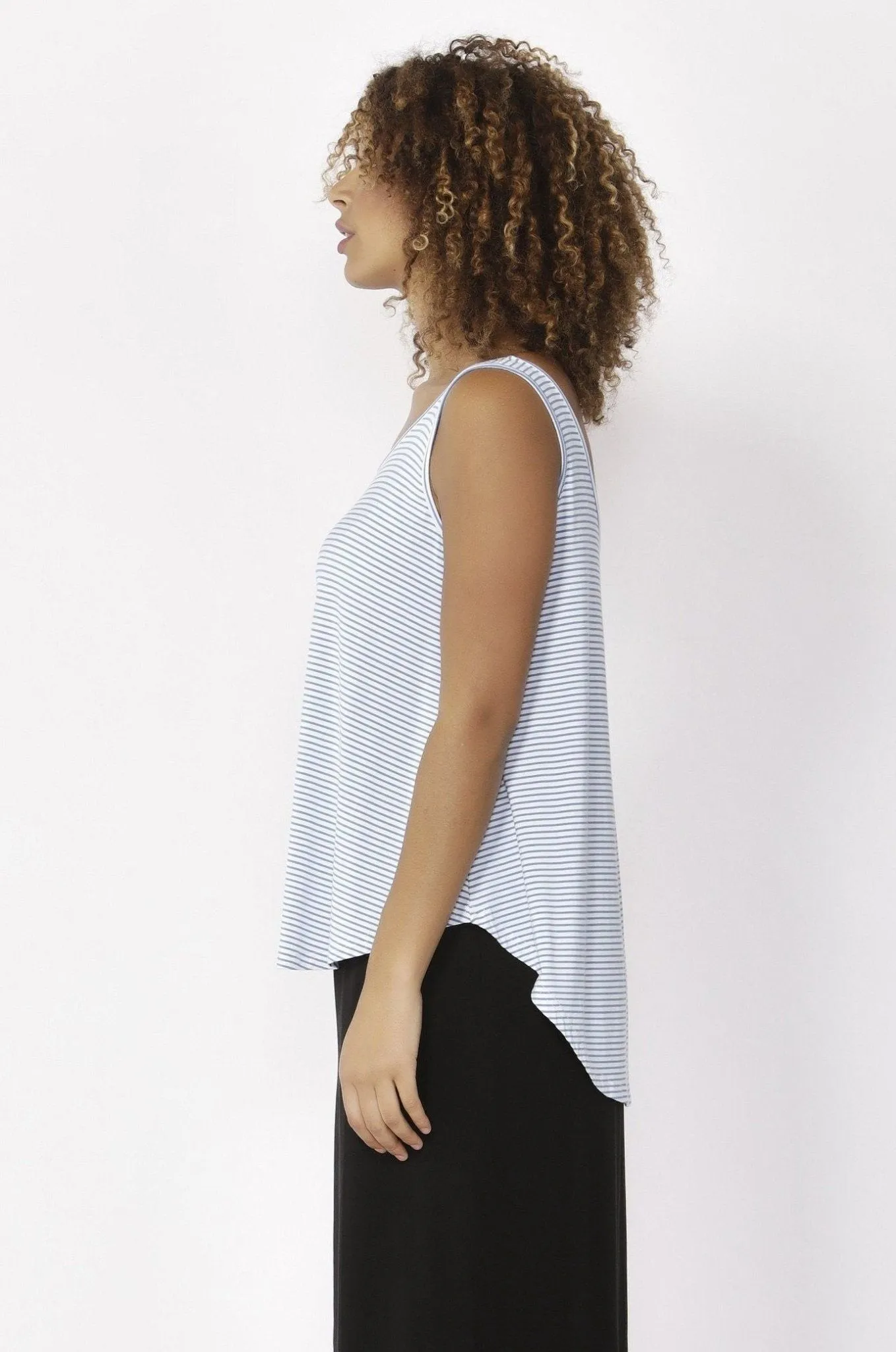 Betty Basics Boston Tank Top in Sky White Stripe