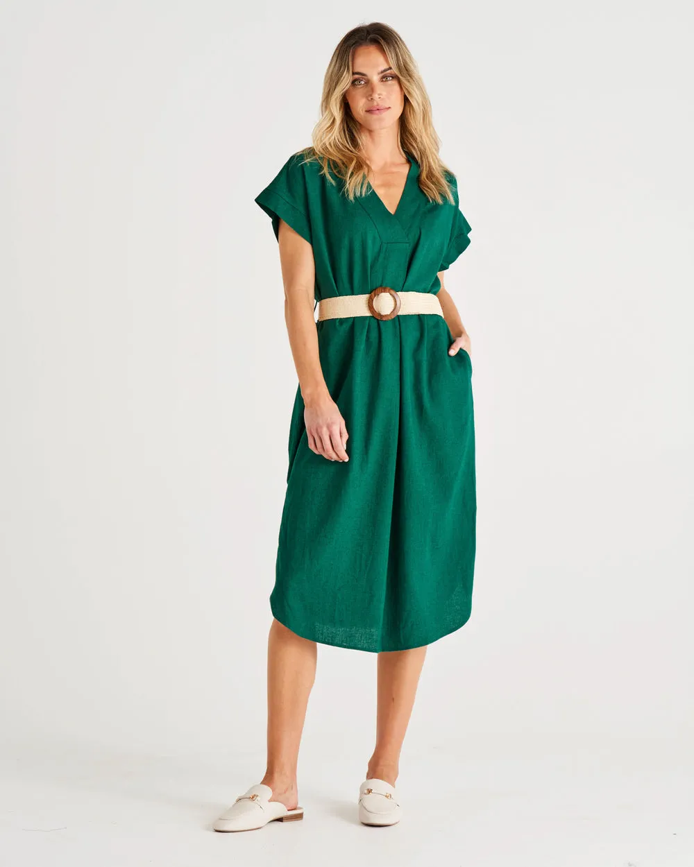 Betty Basics Roma Linen Dress Hunter Green