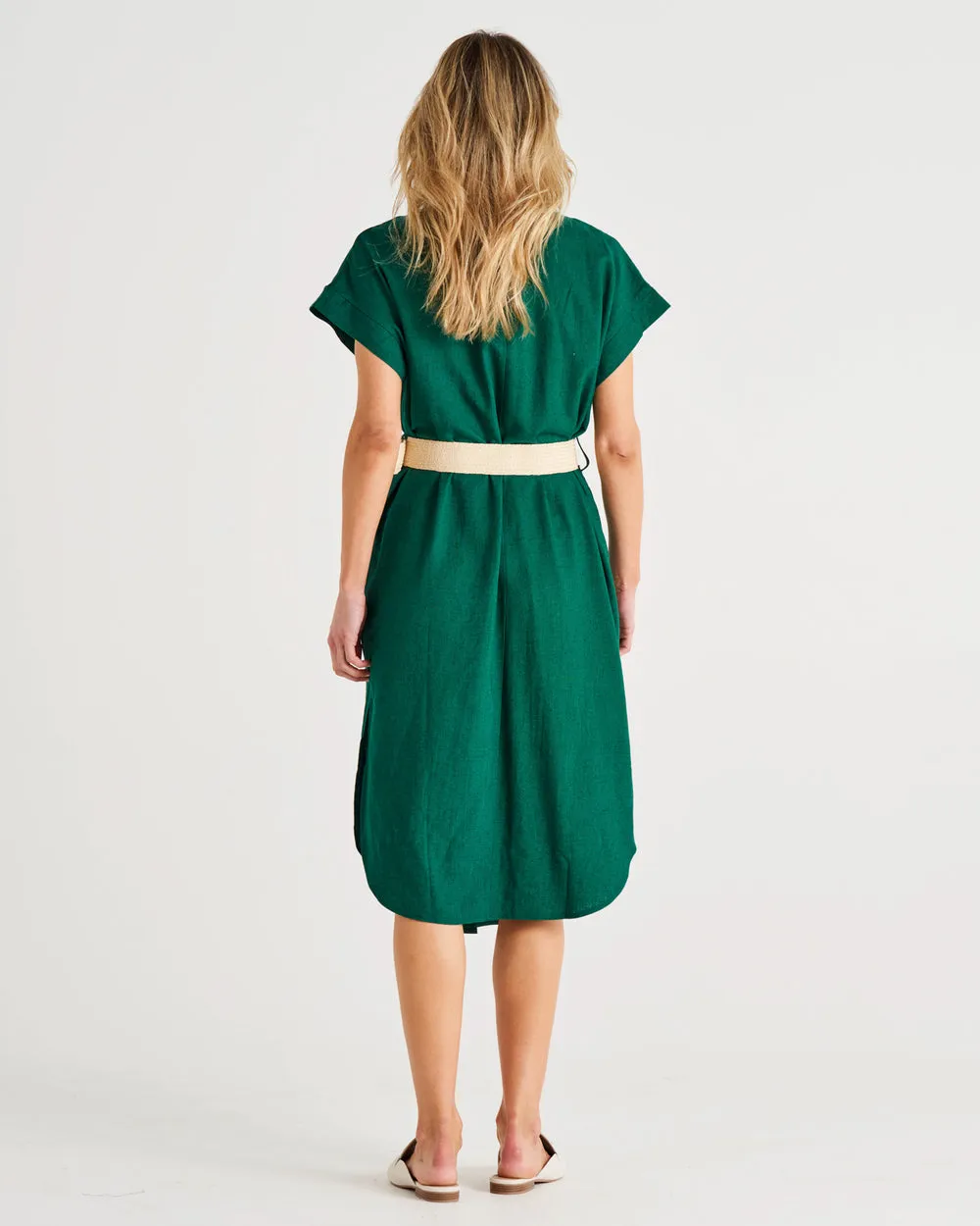 Betty Basics Roma Linen Dress Hunter Green